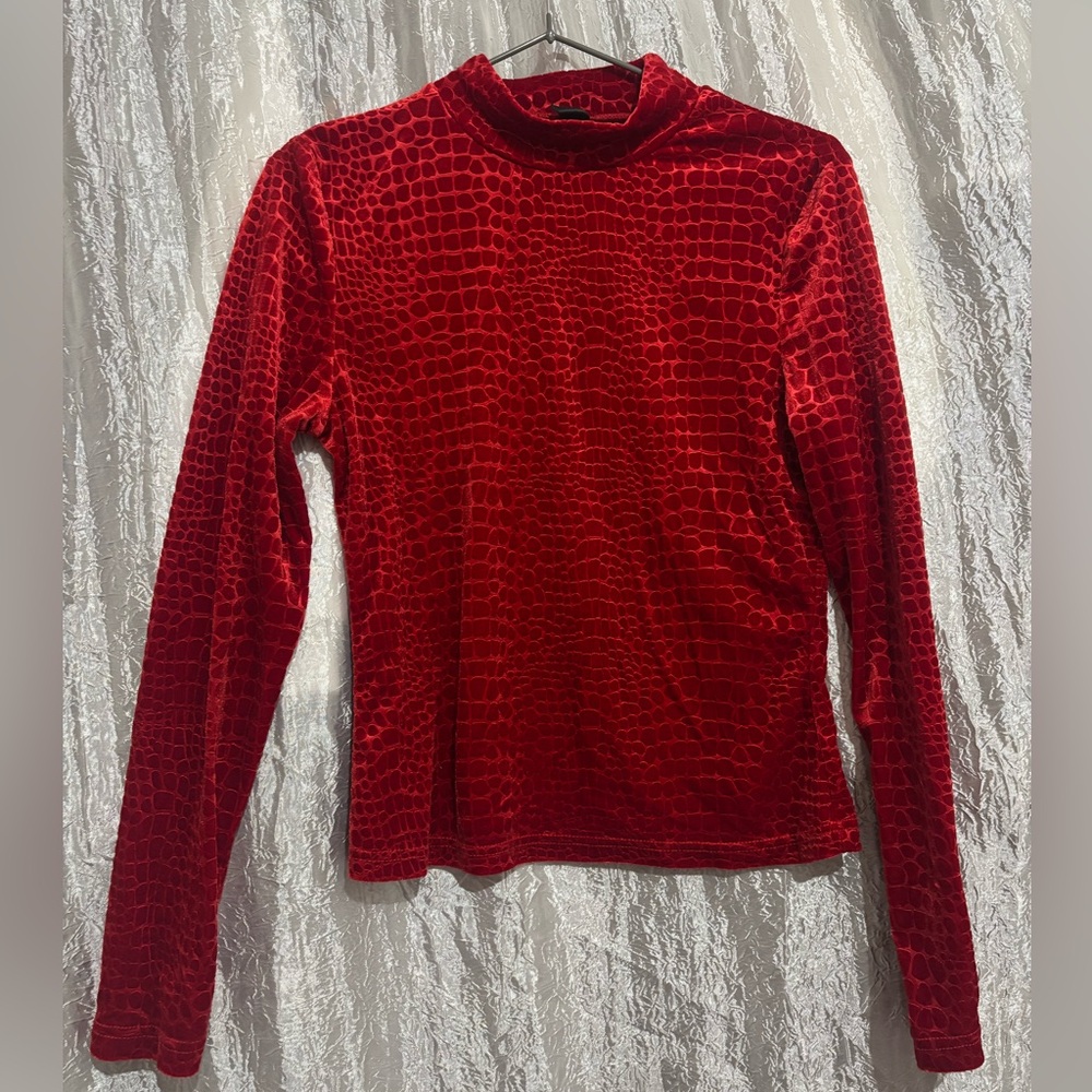 SHEIN Red Gold Fitted Ribbed Long Sleeve Tee